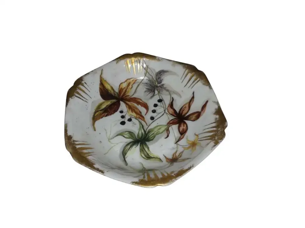 CFH GDM France Hand Painted Floral Gold Trim Porcelain Scalloped Bowl Dish